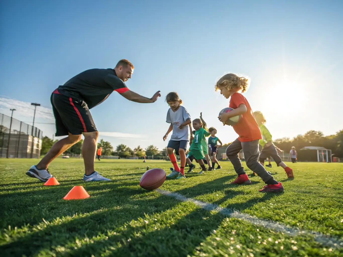 An image of a coach guiding players during a match, emphasizing the importance of teamwork and strategic play.